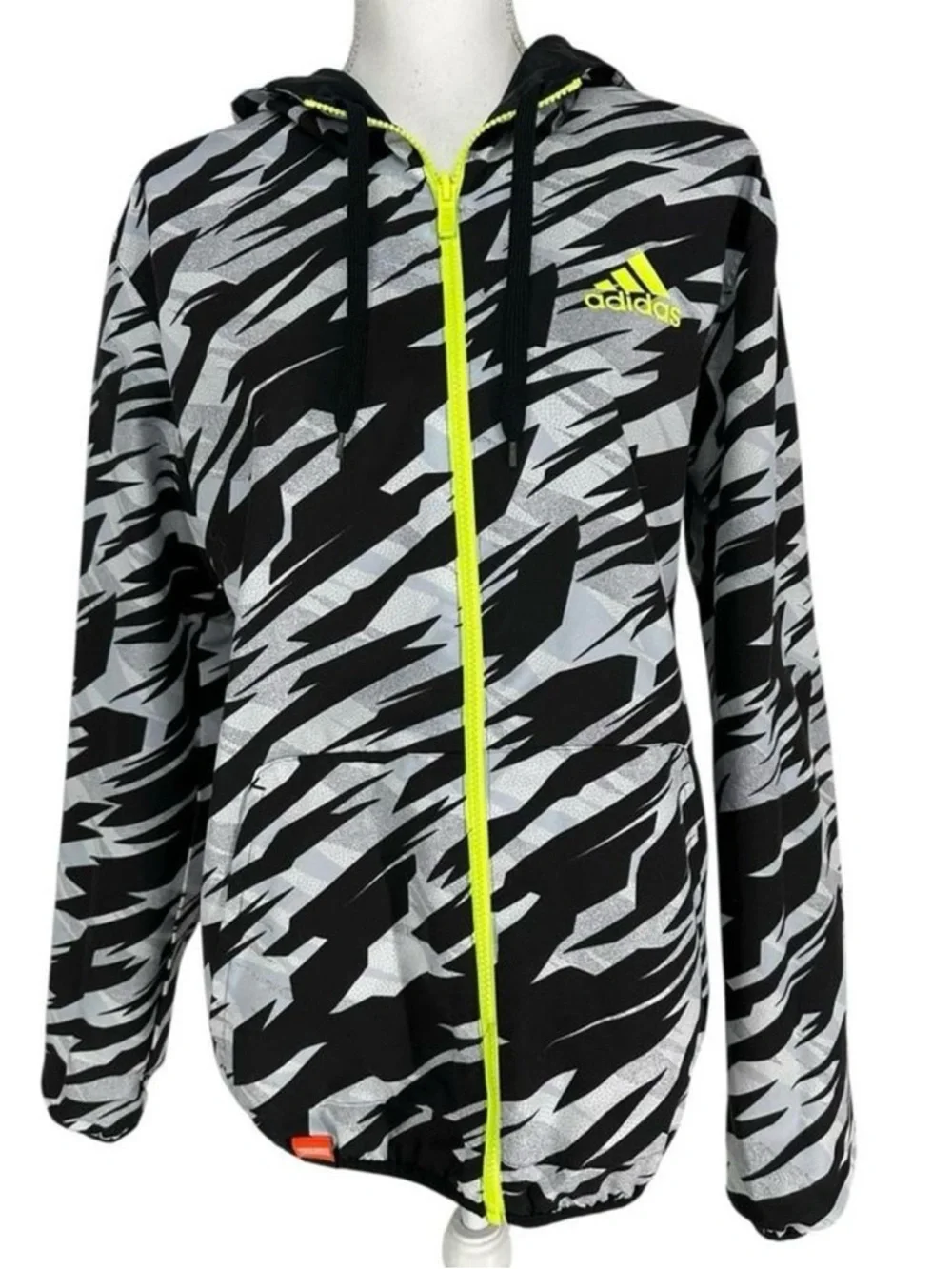 ADIDAS / REVERSIBLE Black & White Graphic Jacket Neon Green / Small / Activewear